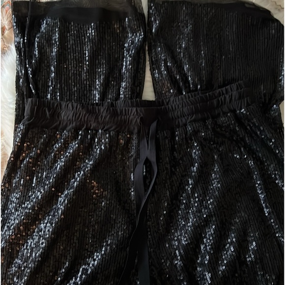 NWOT JOHNNY Was Black Grace Sequin Elastic Drawstring Waist Long Cocktail Pants - Picture 13 of 13